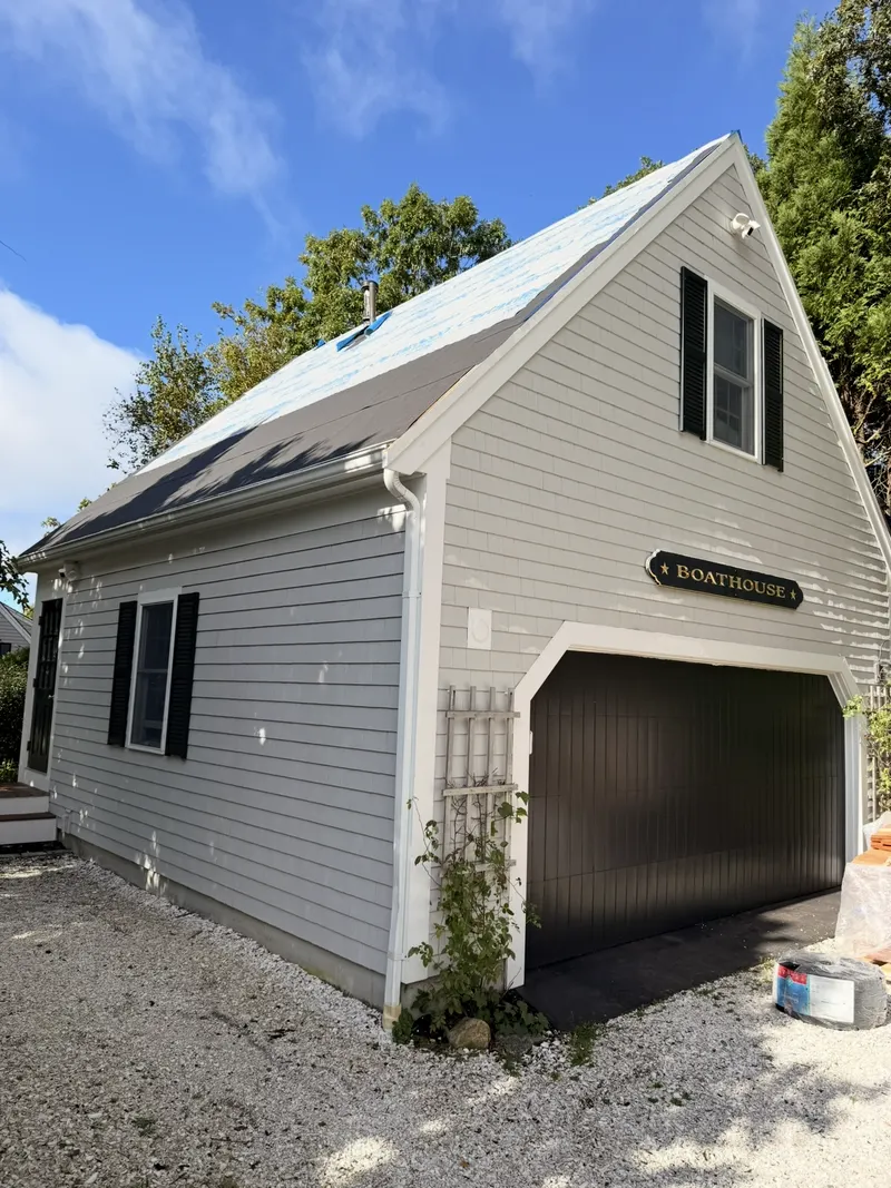 Cedar roof on a garage, during